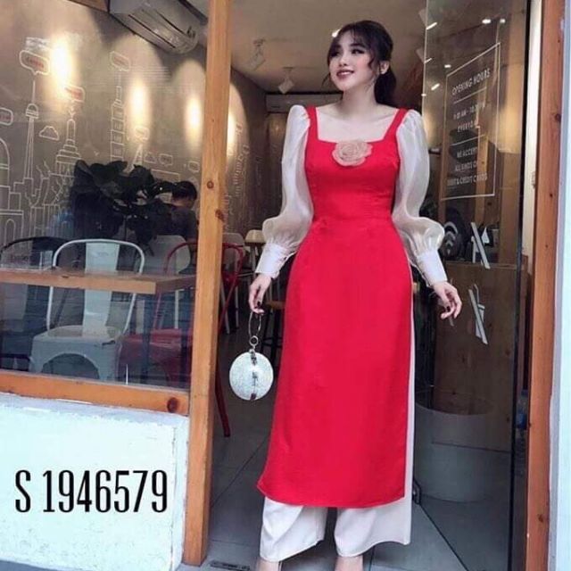 Com bo áo dài phi lụa trâm hoa