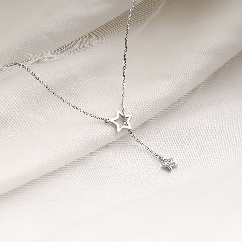 Vòng cổ nữ bạc S925 - Dây chuyền bạc nữ S925 hình ngôi sao lấp lánh dễ thương Vườn Trang Sức VTSDC0107