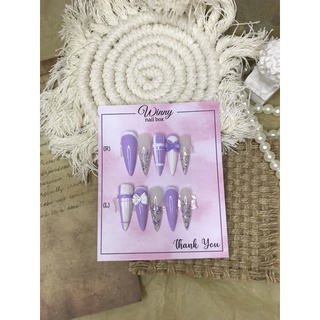 Nailbox móng up móng giả trắng tím nơ