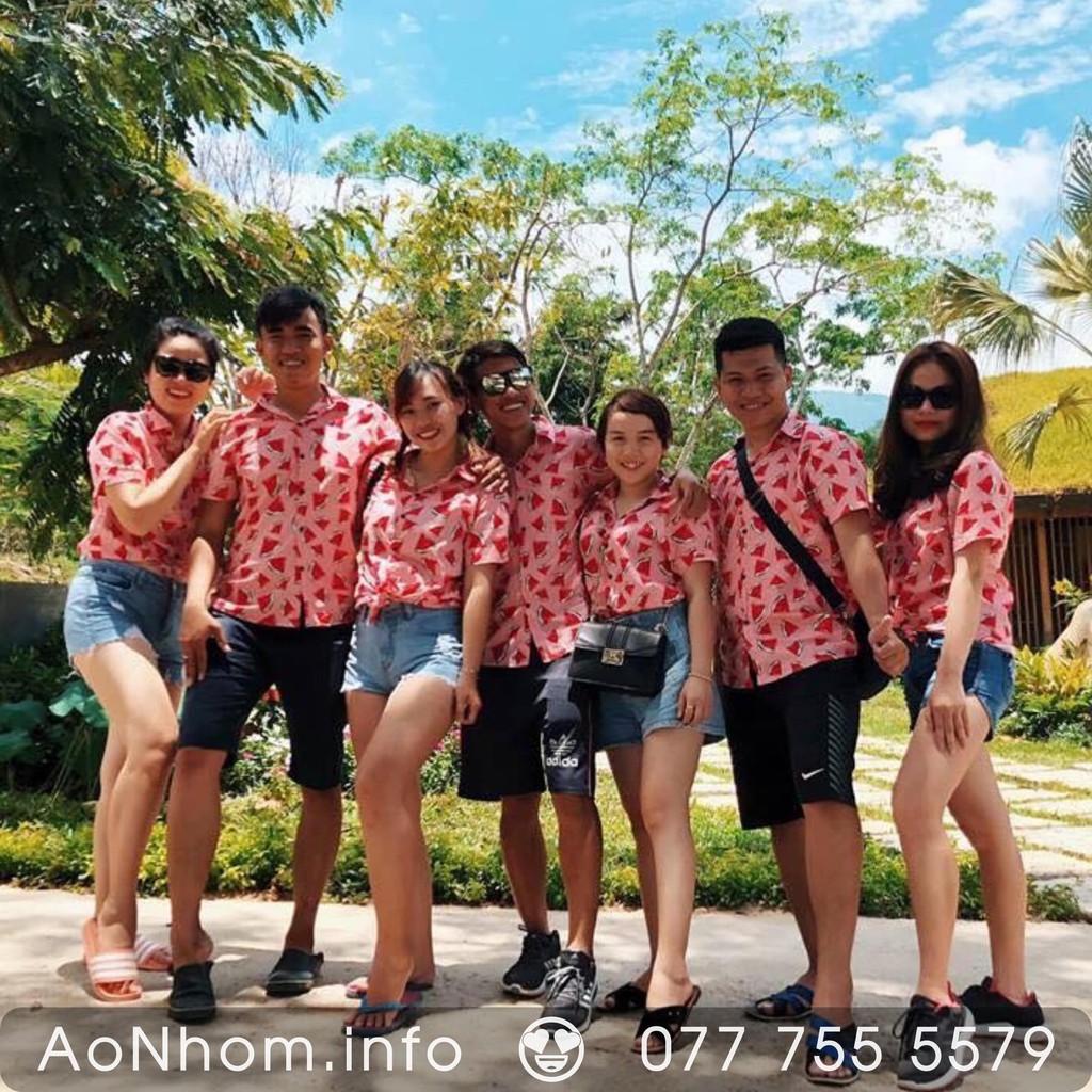 Áo sơ mi trái cây đi biển - Dưa hấu tam giác (Có đủ size S, M, L, XL, XXL)