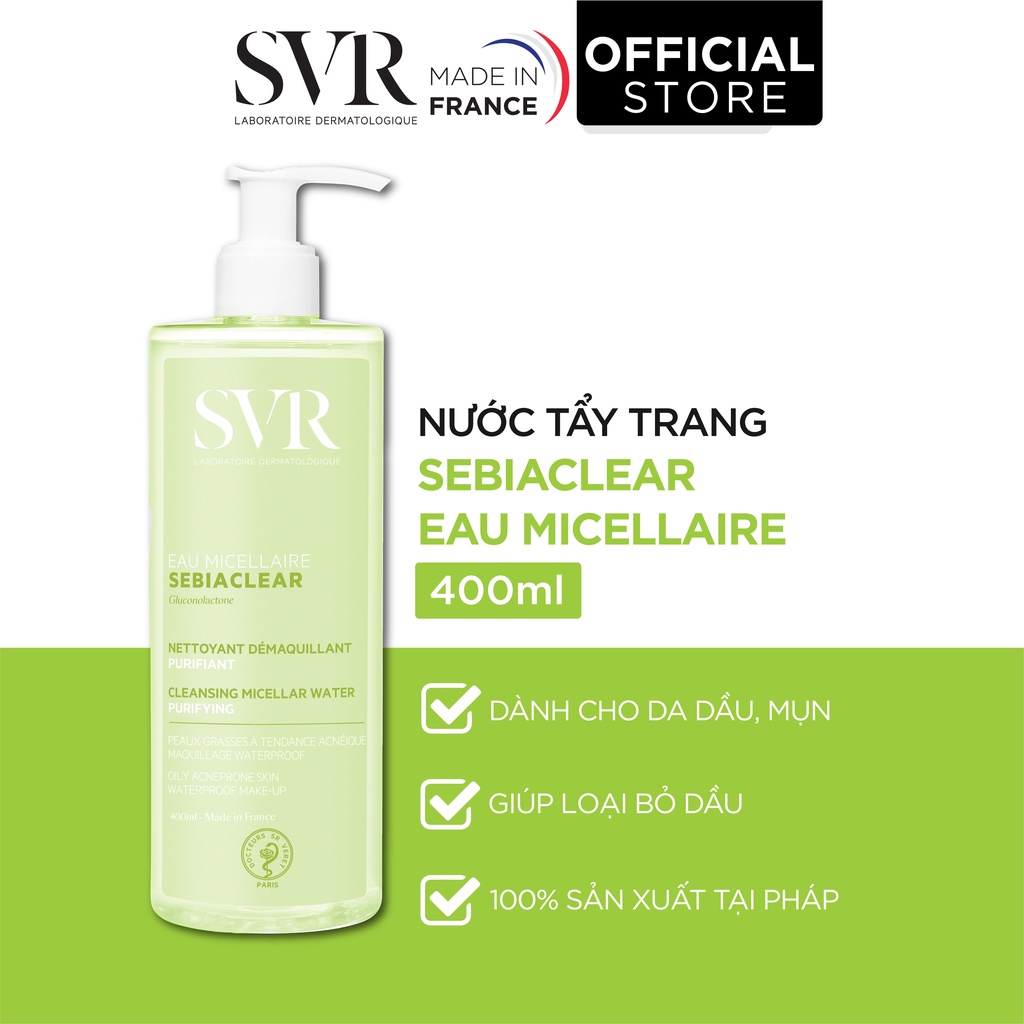 Nước làm sạch da, tẩy trang và giúp loại bỏ dầu SVR SEBIACLEAR Eau Micellaire 400ml