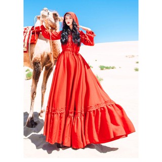 Đầm Đỏ Boho Maxi - Phong Cách Bohemain - Hàng Cao Cấp - (đầm du lịch vải lụa lạnh siêu đẹp)