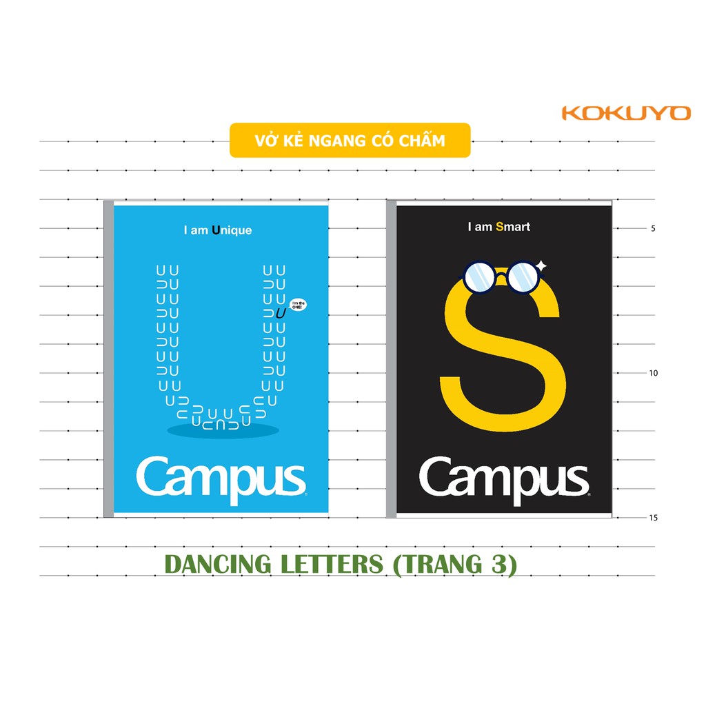 Vở CAMPUS kẻ ngang 80,120,200 tr DANCING LETTERS, tập kẻ ngang Campus - Soleil Shop