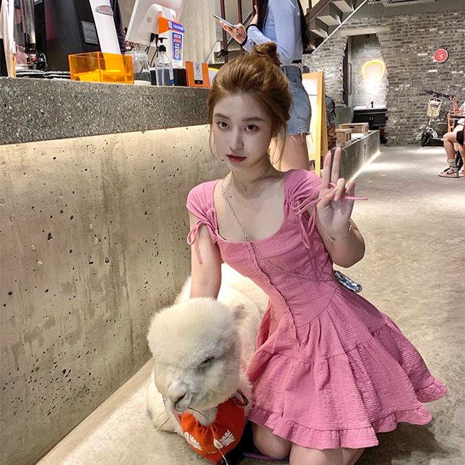 Đầm Dáng Chữ a Cổ Vuông Thiết Kế Cột Dây Phong Cách Mới Mùa Hè 2022