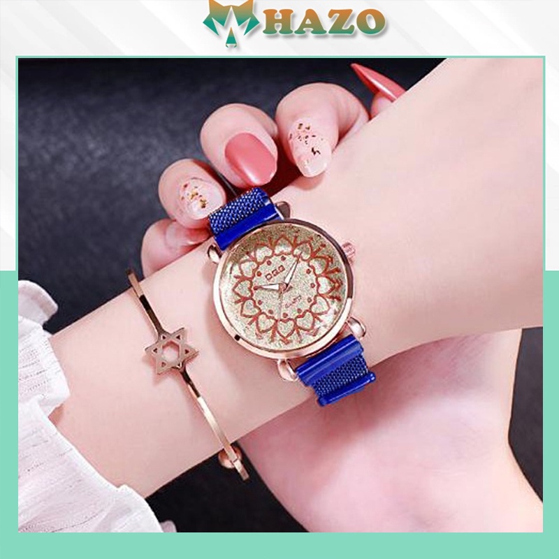 Đồng Hồ Nữ Dây Nam Châm Dqg D374 Mặt Hoa Trái Tim Hot Trend Siêu Đẹp - Hazo