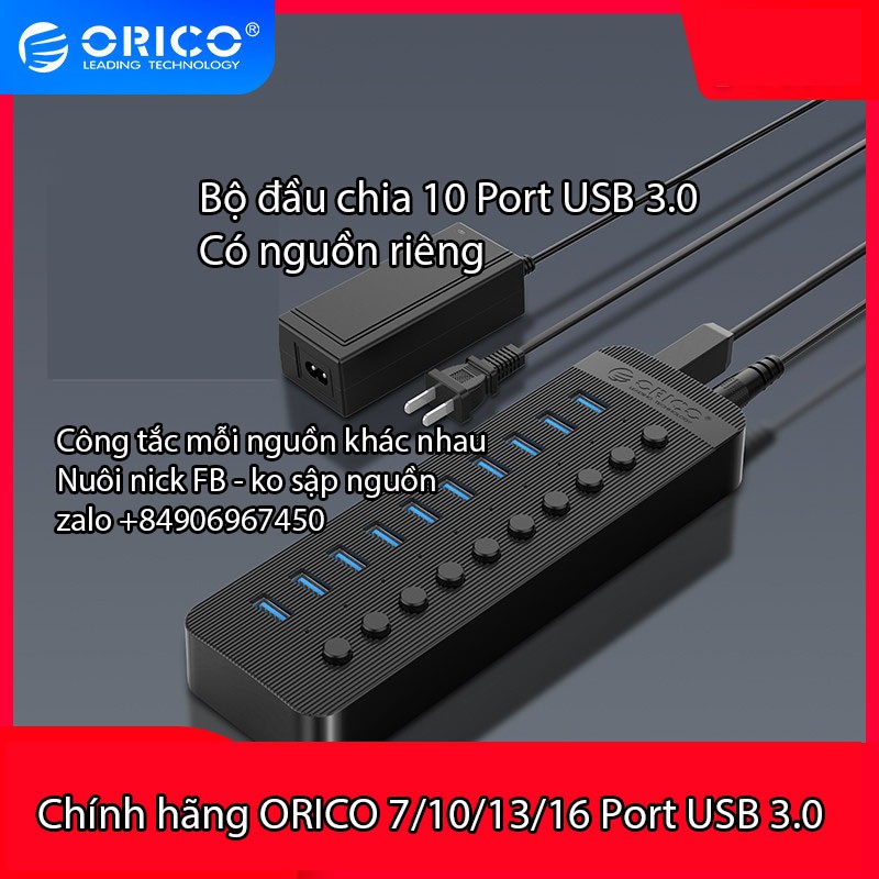 Chính hãng orico Bộ chia USB 10 cổng USB 3.0 nguồn ngoài riêng