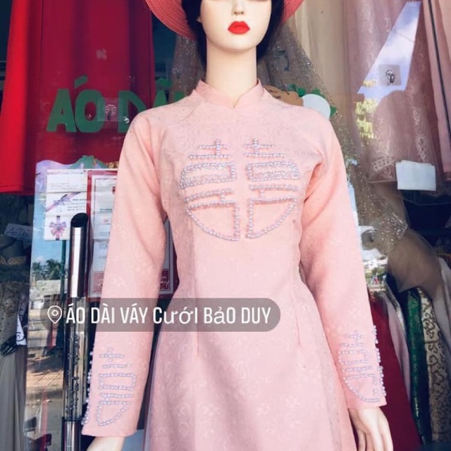 Áo dài gấm hồng bigsize tgadvc