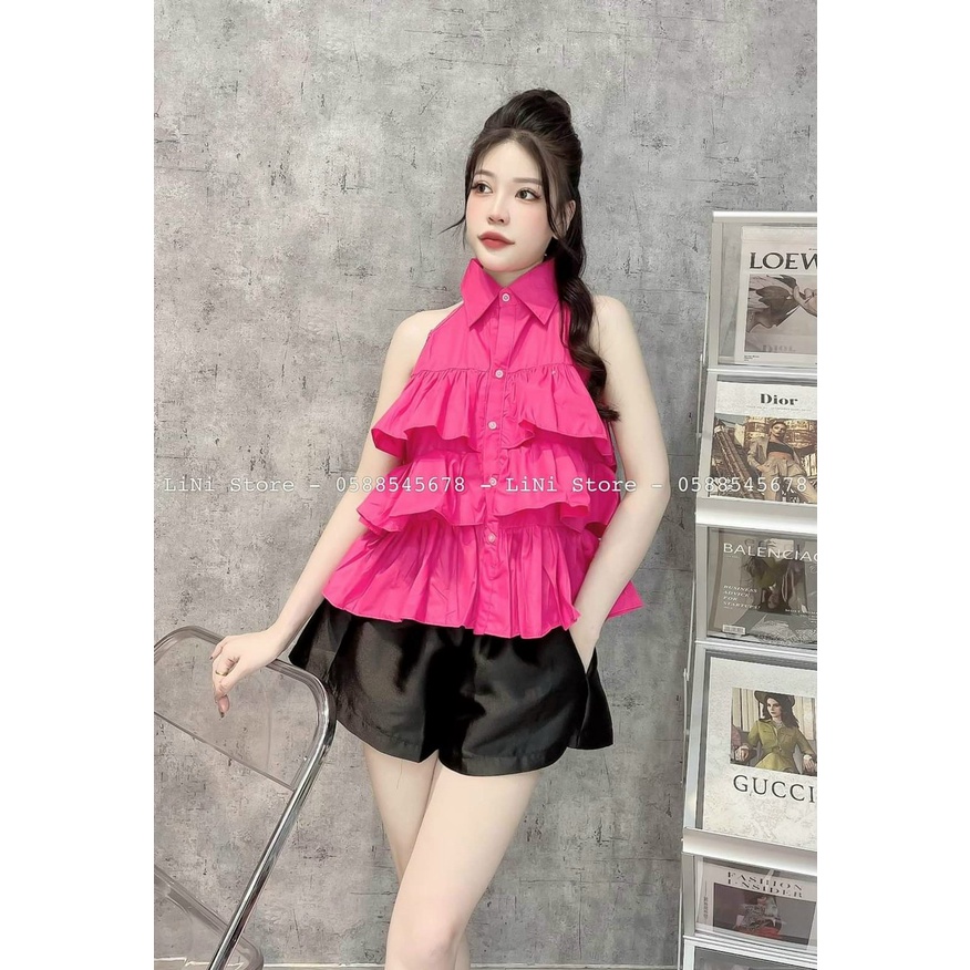 Set áo bèo tầng cổ sơ mi và quần ngắn