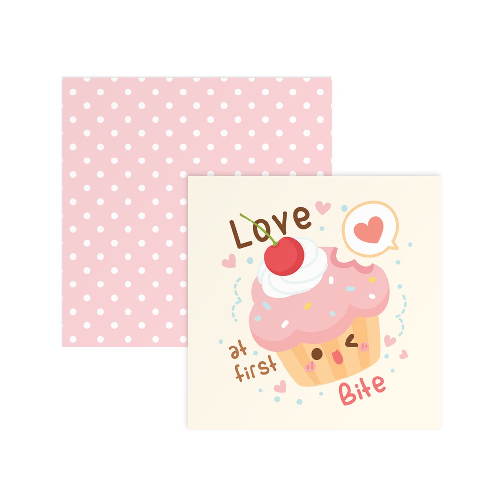 Thiệp tình yêu Valentine LOVE AT FIRST BITE vuông 12cm SDstationery CONFECTION bánh cupcake