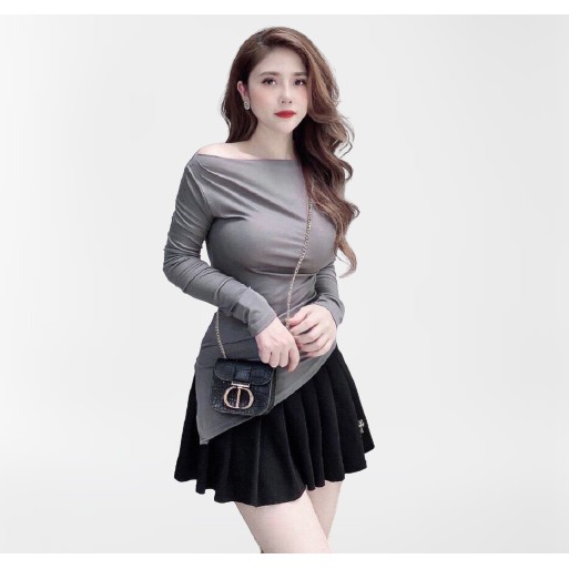 Áo lệch vai nữ Shynstores - áo lệch vai cổ thuyền vạt chéo vải bozip dày đẹp freeship