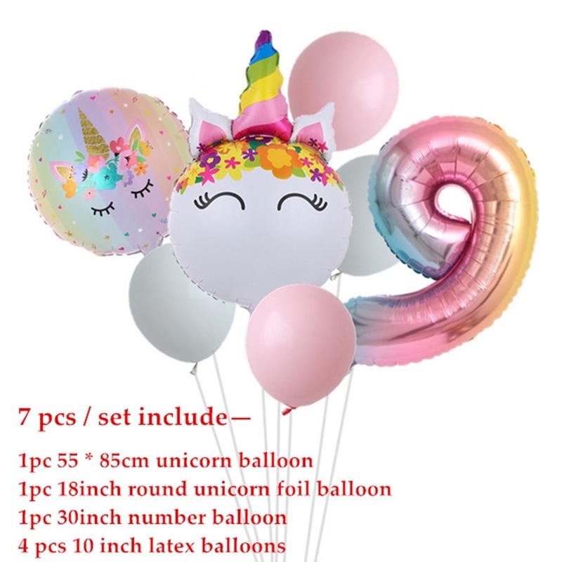 Bộ 7 Bong Bóng Hình Kỳ Lân Trang Trí Tiệc Sinh Nhật Cho Bé