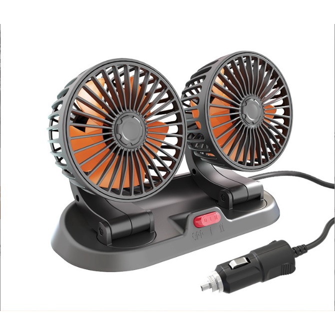 Quạt đôi mini 12v, 24v xoay 360 gắn taplo ô tô, xe tải
