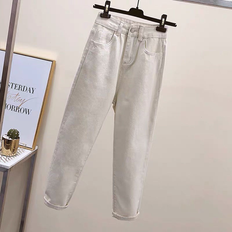 ✠♤Mùa xuân và hè mới quần jean nữ ống rộng lưng cao màu be phong cách Hàn Quốc học sinh cắt ngắn