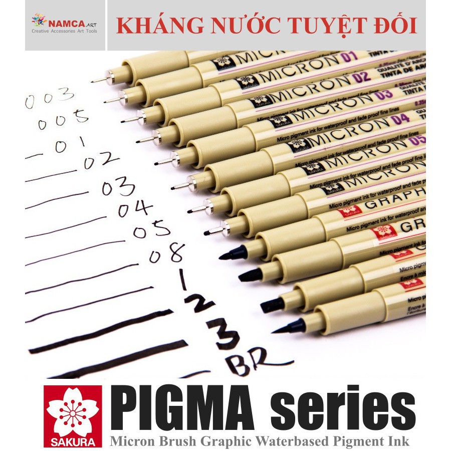 Bút line đi nét Sakura Pigma Micron đen kháng nước tuyệt đối