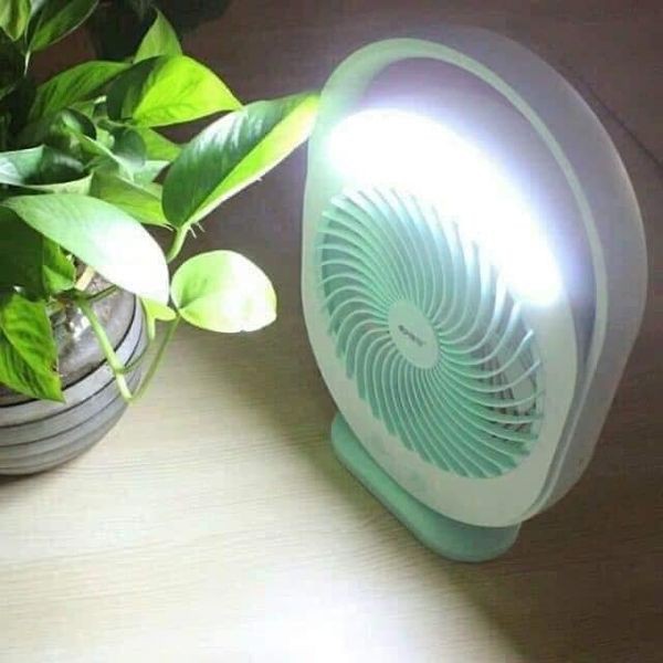 QUẠT TÍCH ĐIỆN CÓ ĐÈN LED 2 CHẾ ĐỘ KM-F0336 MÀU XANH TẶNG KÈM DÂY SẠC | BigBuy360 - bigbuy360.vn