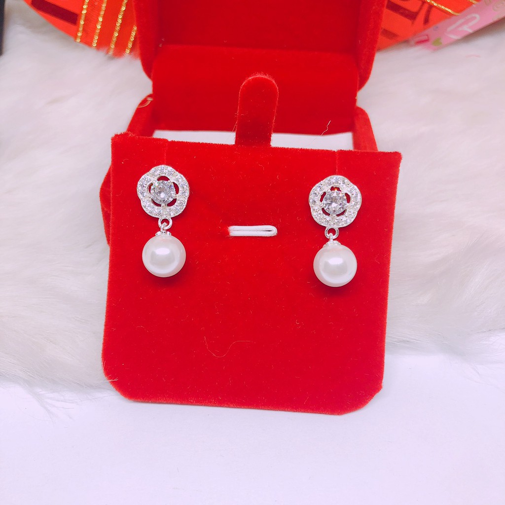 Bông tai hoa gắn hạt xinh xắn LINH MIU SILVER