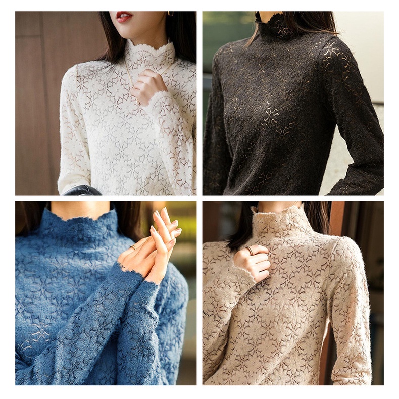 Áo ren tay dài cổ cao thời trang quyến rũ cho nữ