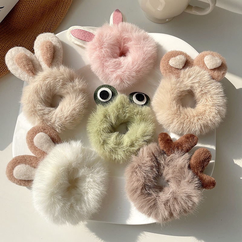 Dây Cột Tóc Scrunchies Bằng Vải Bông Mềm Hình Thỏ Dễ Thương Phong Cách Hàn Quốc Cho Nữ