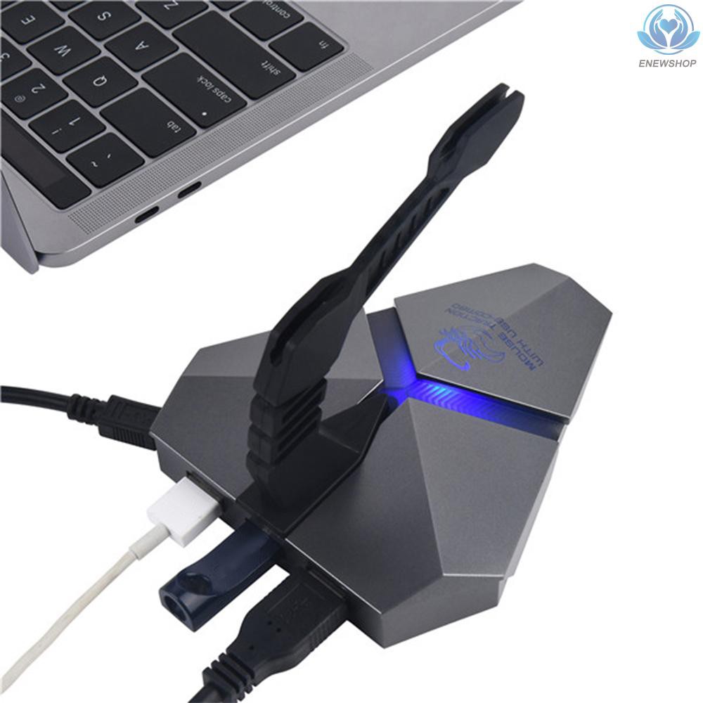 【enew】High Speed 3-Port USB 2.0 Data Gaming HUB with Mouse Bungee USB Hub Splitter Micro SD Card Reader Mouse Clamp with USB-COMBO Built-in Seven Colors Backlit LED Light TF Card Slot