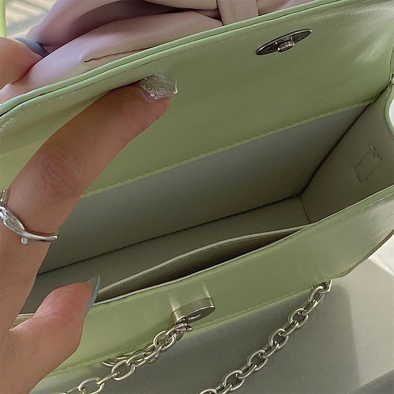 Túi Đeo Chéo Hình Vuông Nhỏ Đính Nơ Phối Dây Đeo Sợi Xích Thời Trang Cho Nữ