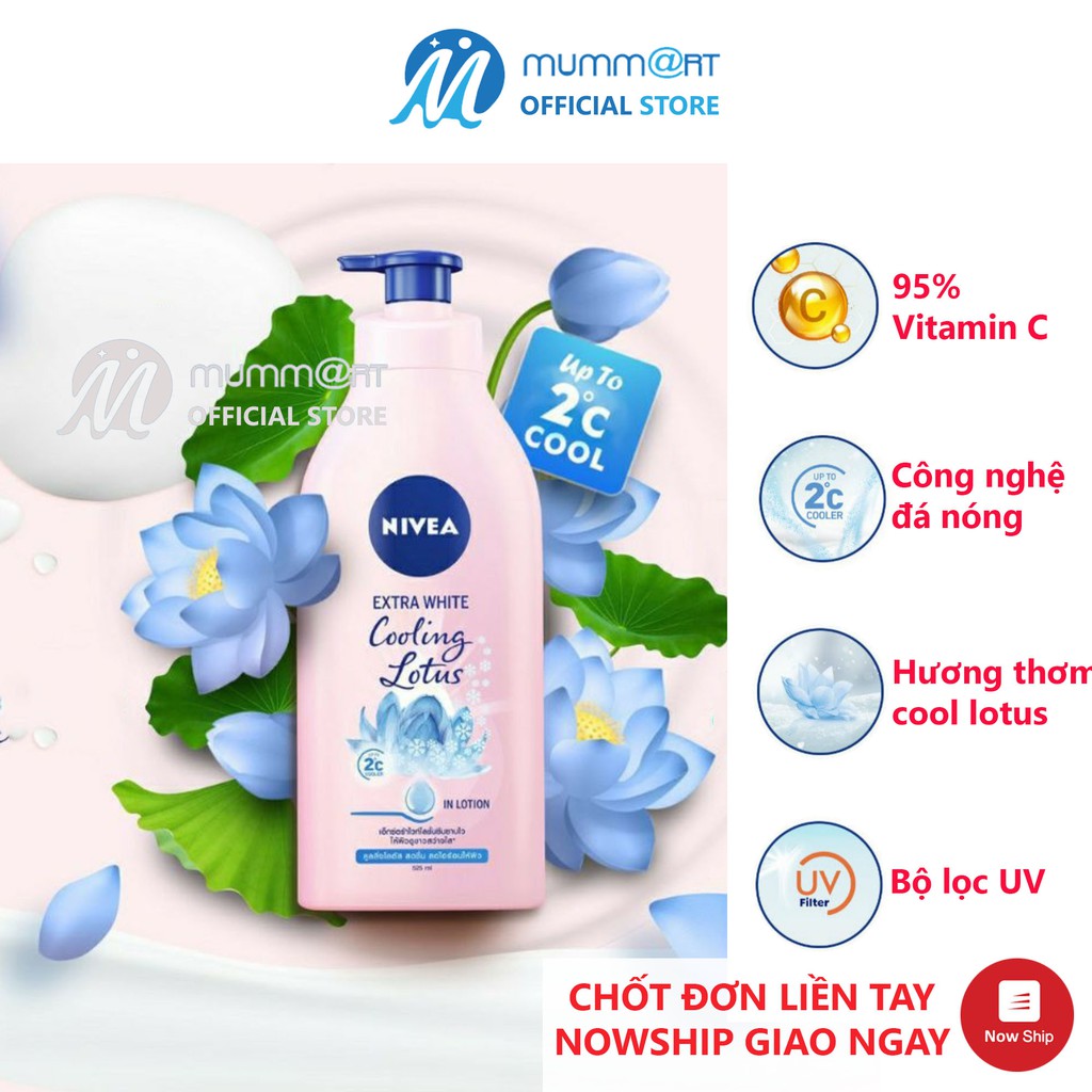 Sữa Dưỡng thể Nivea Extra White Lotion Cooling Lotus 525ml Thái Lan, da sáng mịn, da mát | BigBuy360 - bigbuy360.vn