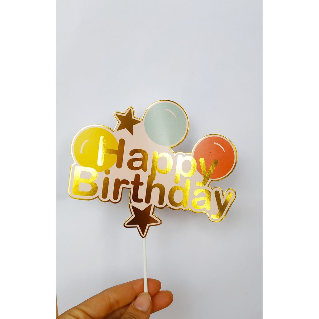 Set 10 hình giấy Happy birthday ánh kim trang trí bánh kem bánh sinh nhật