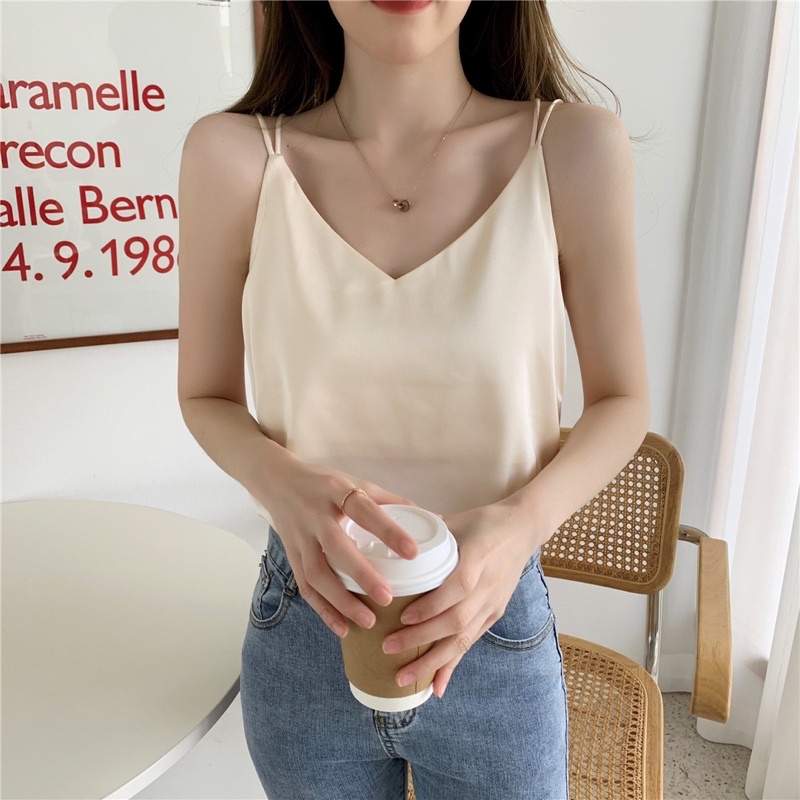 Áo Hai Dây Lụa Nữ Đan Chéo Lưng Lụa Trơn Cao Cấp Quyến Rũ CICI