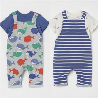 Set quần yếm kèm áo cộc tay cho bé trai H.M UK A.uth size 6/9m đến 3/4y
