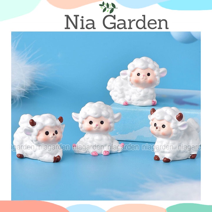 Đồ trang trí tiểu cảnh mini mô hình cừu trắng cute decor vườn chậu cây terrarium Nia Garden N5