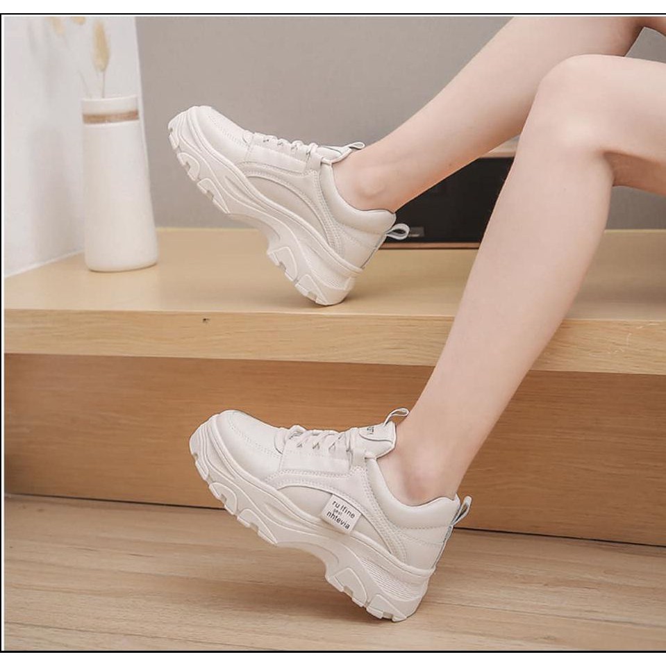 Giày Thể Thao Nữ, Sneaker Nữ  Độn Đế 5Cm, Da Mềm Dáng Ulzzang Hàn Quốc