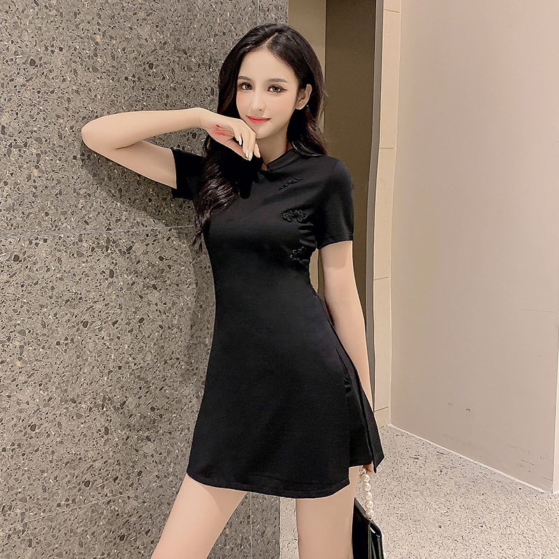 Đầm Sườn Xám Cách Tân Ôm Dáng Màu Đen Thời Trang Mùa Hè 2020 Cho Nữ