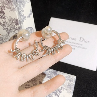 DIOR Bông tai mạ bạc 925 thiết kế đơn giản thời trang cho nữ
