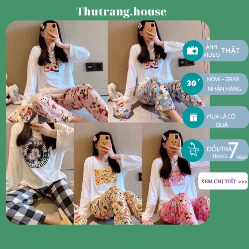 Đồ Bộ Pijama- Bộ Ngủ Dài Tay Chất Thun xuất Hàn Mềm Mại Phong cách ulzzang dễ thương