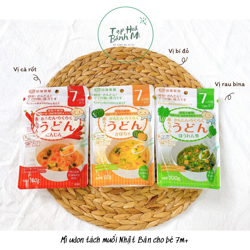 Mì udon tách muối Nhật Bản 100g cho bé 7m+ (3 vị)