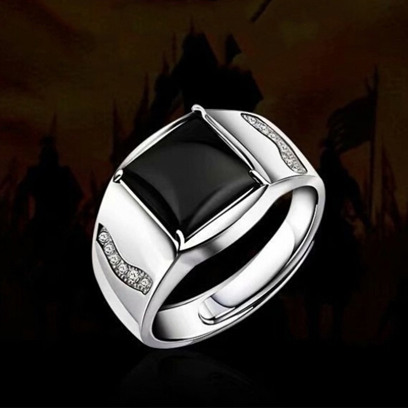 Nhẫn Onyx màu bạc thiết kế đơn giản có thể điều chỉnh kích thước