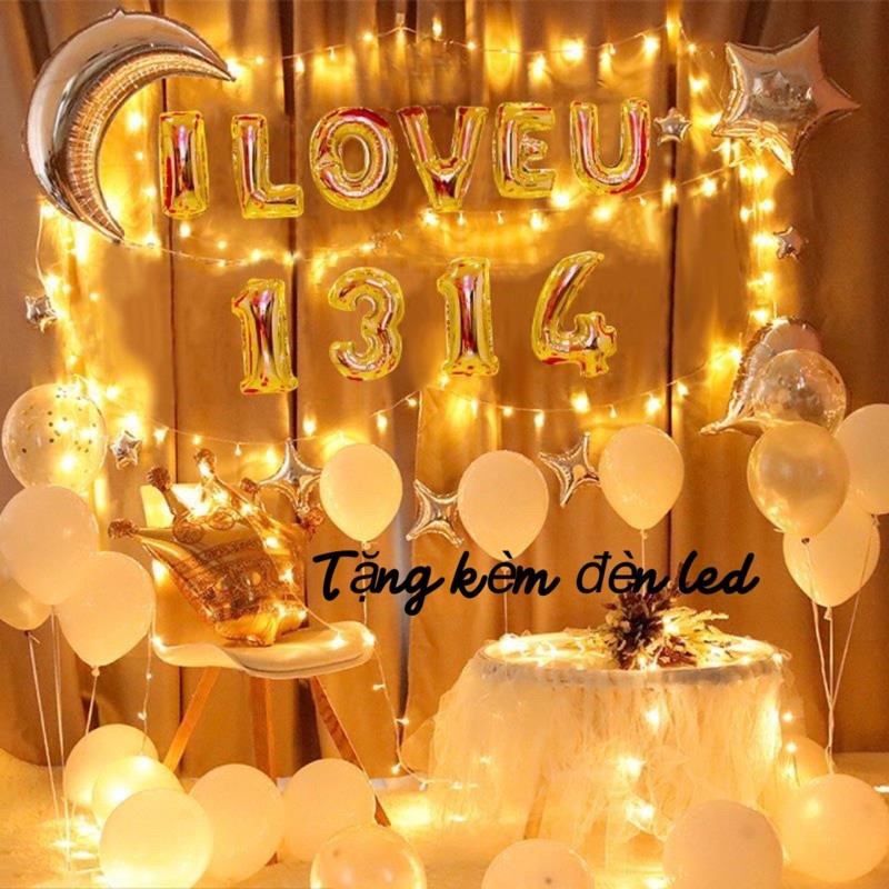 Set bóng bay trang trí cầu hôn kỷ niệm C09 tông màu bạc vàng