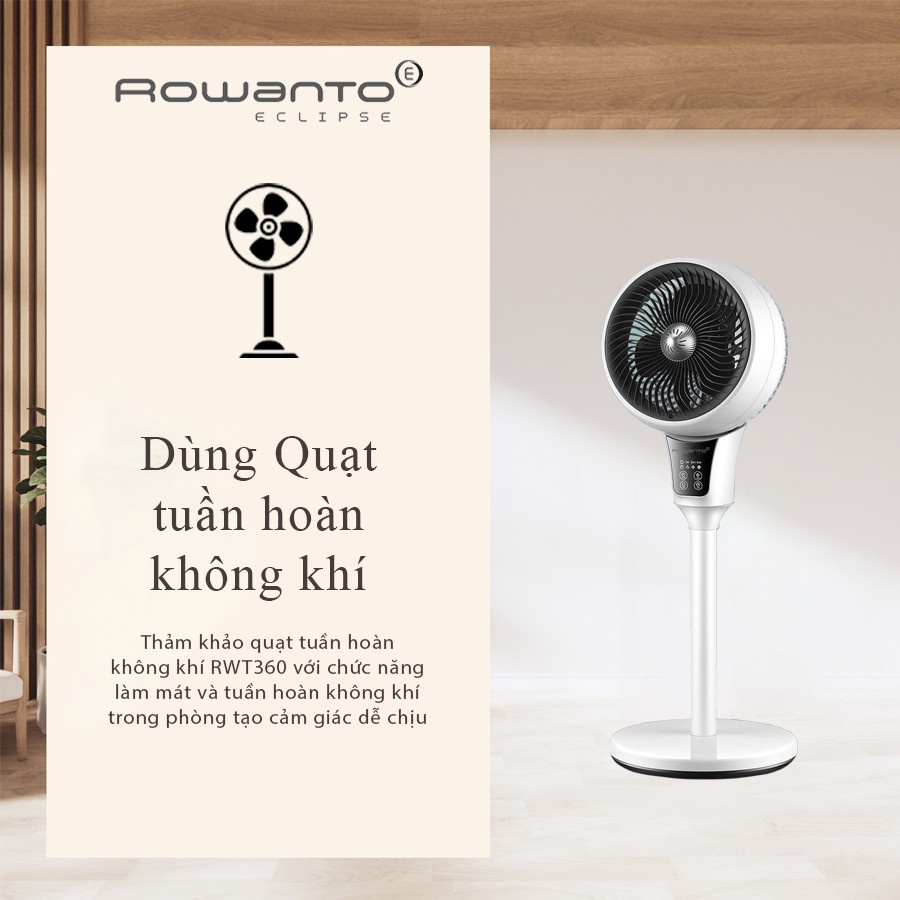 Quạt cây đứng Rowanto loại tốt đối lưu điều hòa không khí, tiếng ồn cực thấp, có điều khiển và hẹn giờ, nút bấm cảm ứng
