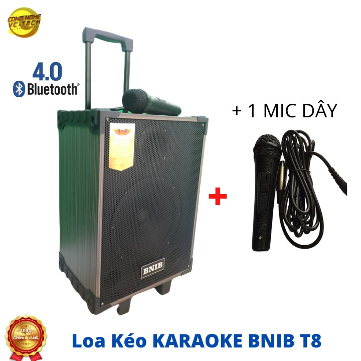 Loa Kéo Karaoke Bluetooth BNIB T8 Bass 20cm - BH 12 tháng (Tặng micro k dây)-Sản phẩm mới nhất 2020