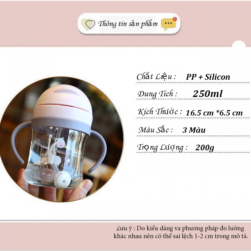 Bình uống nước cho bé có ống hút và tay cầm bình tập uống nước chống sặc dung tích 250ml B19