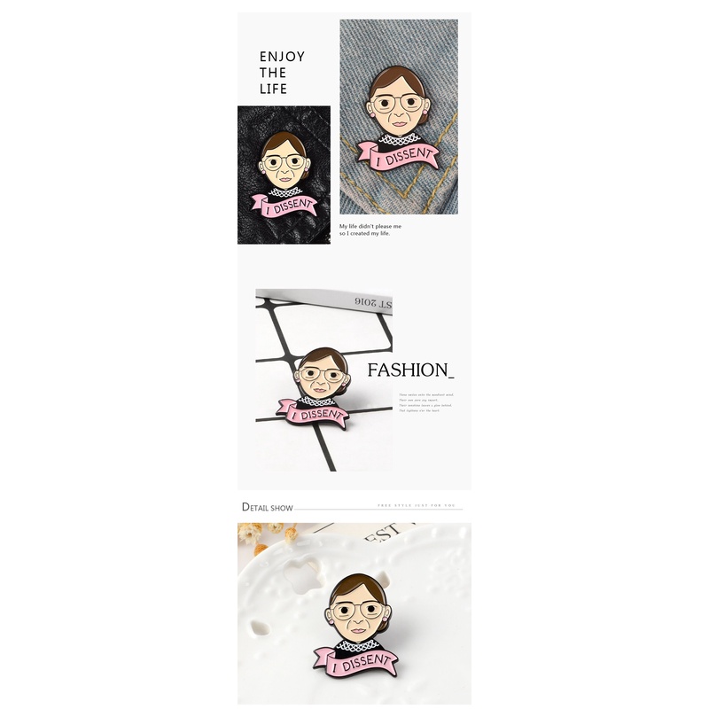 Ghim Cài Áo Họa Tiết Nhân Vật Hoạt Hình Bader Ginsburg RBG Tráng Men Cho Nữ