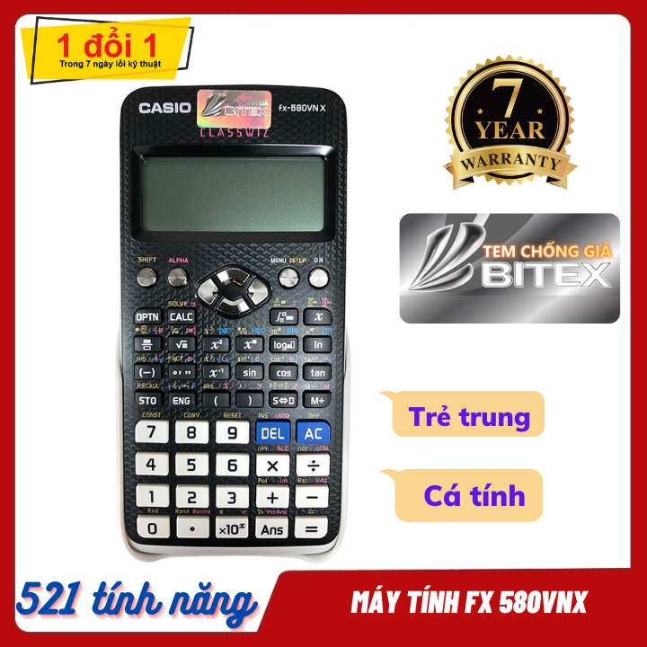 Máy Tính Casio Fx580vnx Có Tem Chính Hãng, Với 521 Chức Năng Bảo Hành 7 Năm