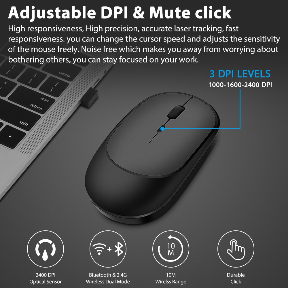 Chuột Bluetooth 2.4ghz Không Dây Chất Lượng Cao Cho Macbook / Laptop / Ipad / PC / Máy Tính