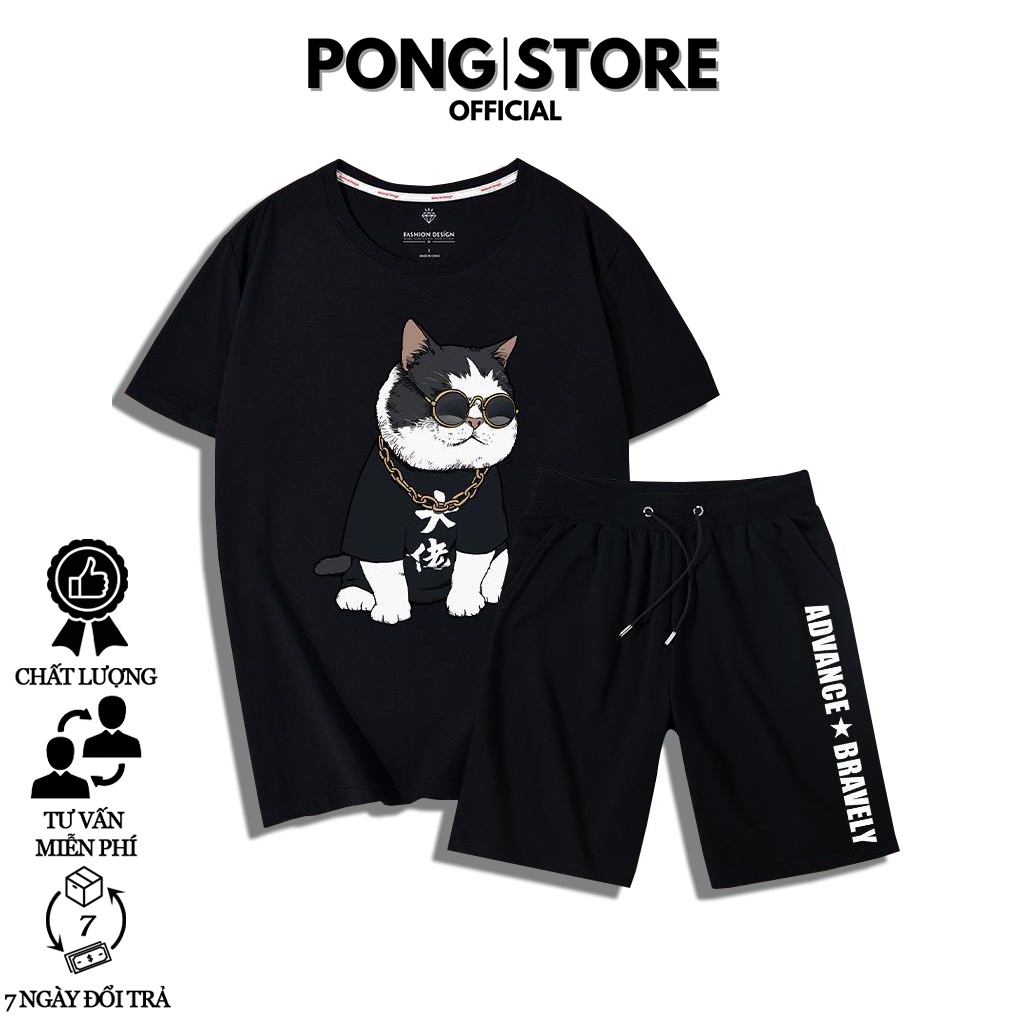 Bộ Hè Nam Mèo Đeo Kính - Đồ bộ thể thao nam Chất Thun Co Giãn Cao Cấp pongshop