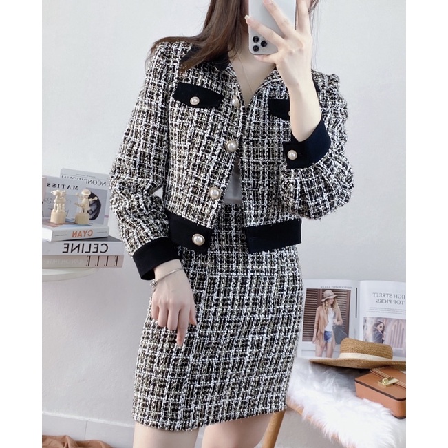 Set áo + Chân váy dạ tweed hàng thiết kế YAMA Fashion