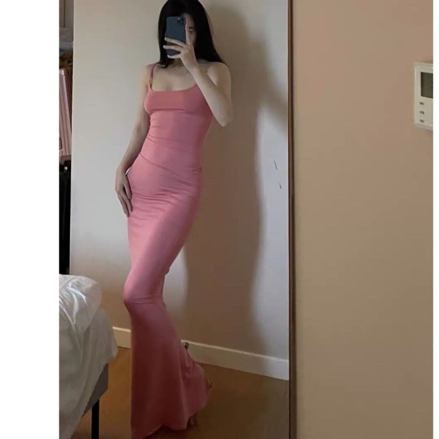 Đầm Dài Ôm Dáng Hai Dây Màu Sắc Trơn Dành Cho Nữ