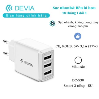 Củ sạc nhanh Devia 3 cổng USB- Hàng chính hãng