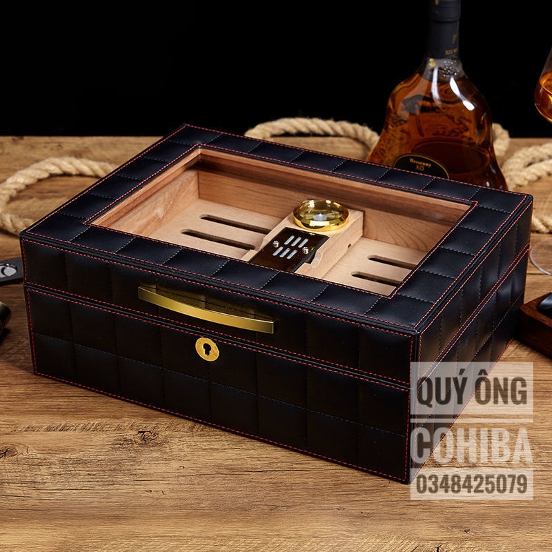 Humidor hộp giữ ẩm xì gà bọc da