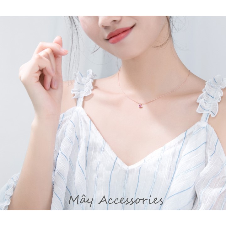 Dây chuyền bạc 925 cao cấp hình trái tim đính đá đỏ Mây Accessories