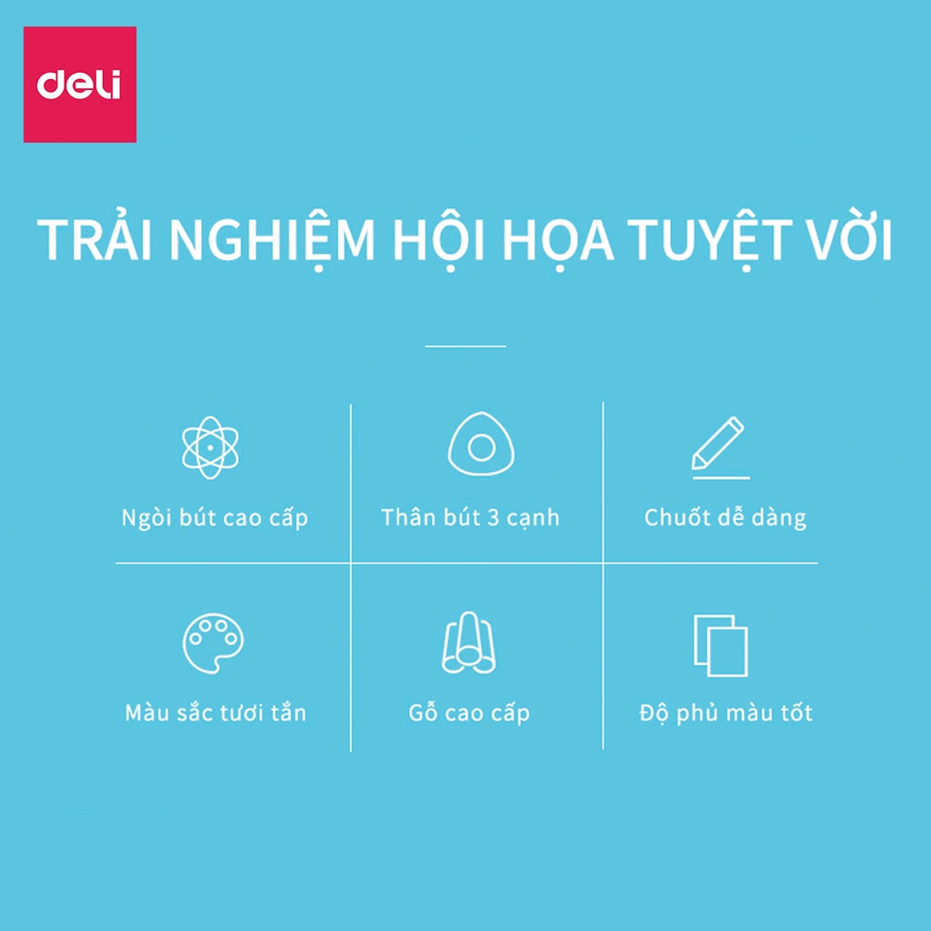 Bộ Bút Chì Màu Colorun Deli - 6 Cây 2 Đầu 12 Màu