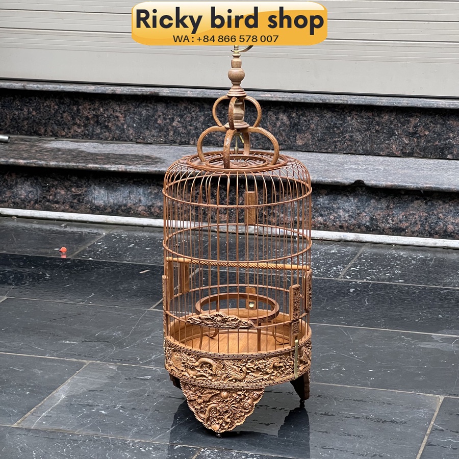Lồng chim tre, Puteh bird cage - Four Symbols design (Painted)